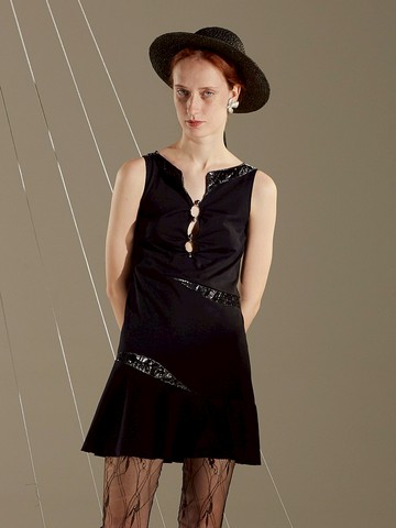 RIMLESS無邊 馬蹄領迷你背心針織連衣裙波浪邊短裙 原創設計