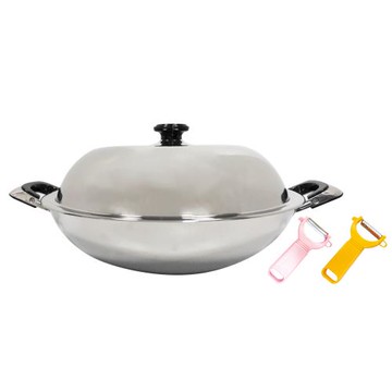 【派樂】銀蘋果 316不鏽鋼中華炒鍋 39cm雙耳款附不鏽鋼鍋蓋+贈304刨絲削皮刀組