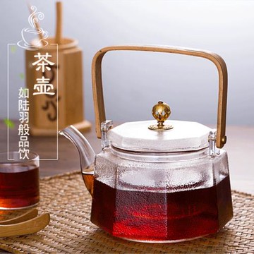 日式簡約錘紋提梁壺硼硅玻璃過濾內膽煮泡茶水壺八角壺