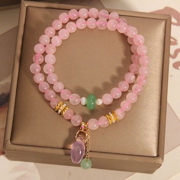 水晶手鍊 手串 天然粉晶雙層手鏈女ins小眾高級感雙圈粉水晶手串送女友閨蜜禮物