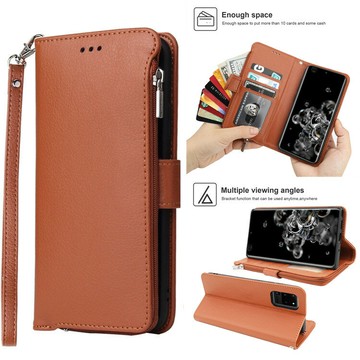 S22拉鏈零錢包適用于三星S20手機殼真皮翻蓋式s21Ultra防摔保護套