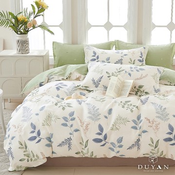 【DUYAN 竹漾】精梳純棉雙人四件式鋪棉兩用被床包組 / 青茁歷歷 台灣製