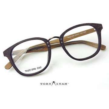 [ ToryIvan ] X10 板材 木紋 木頭鏡框 木框 日系 復古眼鏡 類圓 平光 咖啡色 手作 Style