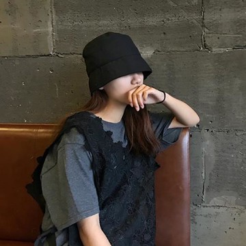 Sogo日系原宿風簡約盆帽女潮人街拍水桶帽男休閑百搭純色直筒帽