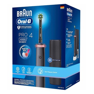 Oral-B 歐樂B 3D電動牙刷 + 旅行盒 + 充電器  PRO4  曜石黑  1組