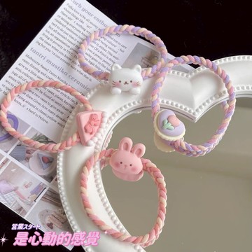 🌟台灣現貨🌟 韓國可愛卡通雙色編織髪圈 彩色髮繩 簡約百搭皮筋頭繩 可愛髪束手鏈兩用 馬尾紮頭髪繩【臻飾美精品】