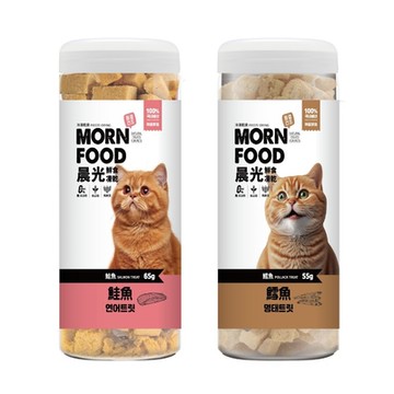 MORNDOOD晨光鮮食凍乾-100%鮭魚凍乾 65g｜鱈魚凍乾 55g (全齡貓) x2入組 (購買第二件贈送寵喵樂-貓草玩具x1包)