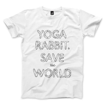 YOGA RABBITS SAVE the WORLD - 白 - 中性版T恤