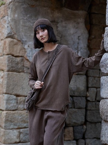 復古文青 針織植物染長袖上衣