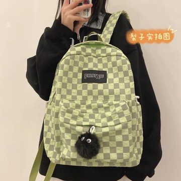 ins高顏值女初中生棋盤格子書包
