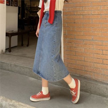 牛仔裙半身裙2022新款大碼設計感后開叉中長款顯瘦a字包臂裙胖mm