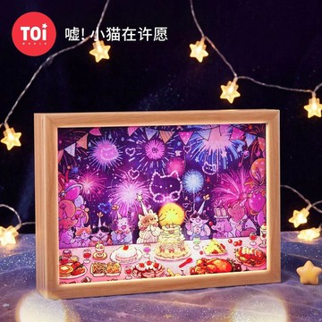 拒絕無聊⚠️免運 噓！小貓在許願 益智可發光拼圖 108片地獄級難度拼圖 高級感高顏值燈光畫帶框 創意桌面擺件 送朋友