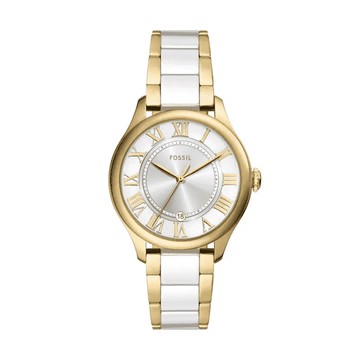 【FOSSIL】限時9折↘Gilmore 優雅金白雙色女錶 金色陶瓷錶帶 38 MM CE1131