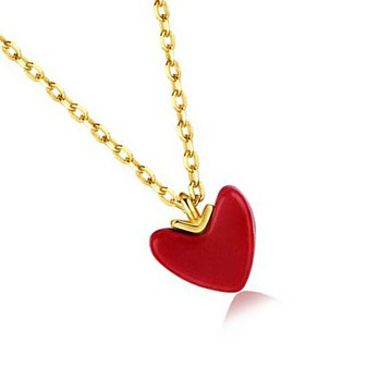 18K金項鏈女款au750小紅心項鏈女紅色桃鎖骨鏈簡約頸鏈愛心形吊墜