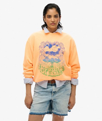 Superdry Women's Psych Surf Loose Crew Sweatshirt Orange Size: 6