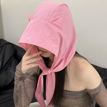 臺灣熱賣🔥🔥惡魔綁帶速幹防曬遮陽帽漁夫帽護耳頭巾帽子可愛顯臉耳朵小衆出遊