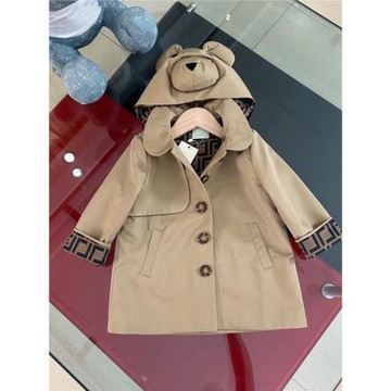 兒童風衣中長款春秋裝女童英倫風大衣洋氣男童卡其色小熊帽子外套