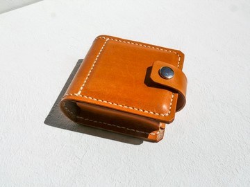 不撞包亮橘色植鞣革全真皮口紅盒/口紅包/口紅收納內含鏡子