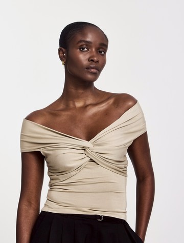 Laila Twist Front Top in Taupe - MicroModal Ninety Percent