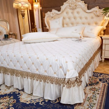 歐式60s長絨棉床蓋單件夾棉絎縫純棉絲滑裸睡全棉加厚床蓋三件套