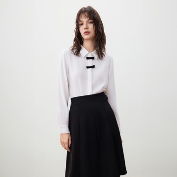 迷你撞色蝴蝶結長袖休閒上衣/白色 | 5624110101