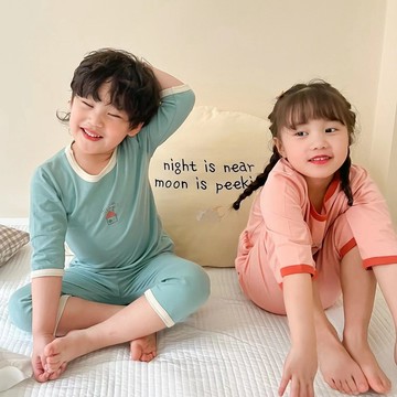 兒童家居服套裝夏季薄款寶寶純棉空調服男童女童睡衣兩件套七分袖【Hi!Kids】