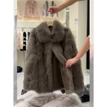 (免運)皮毛一體大衣2026新款爆款氣質小香風仿狐貍毛皮草灰色外套女冬季