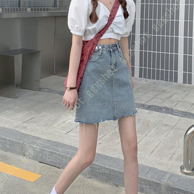 ミニ スカート ハイウエスト 台形 Aライン 膝上 韓国 カラフル カジュアル レディース タイト ミニスカート デニムスカート 森ガール 大きいサイズ  ショート丈 通販 LINEポイント最大0.5%GET LINEショッピング