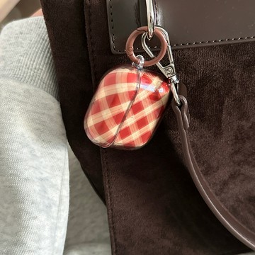lulu|半透紅棕色菱格女款耳機殼 適用於AirPods3/4耳機保護殼 AirPods Pro2 pro3保護套