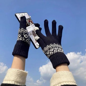 【現貨】新款圖騰提花加厚可觸控手套 保暖手套 觸控手套 觸屏手套 觸控保暖手套 寒流必備 針織手套 毛線手套 秋冬手套