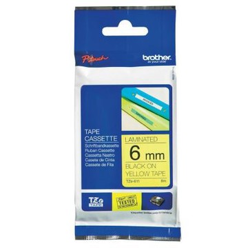 【Brother 兄弟】TZe-611 護貝標籤帶 ( 6mm 黃底黑字 )