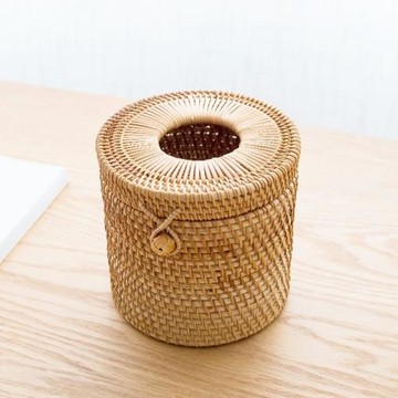 自然而然草編藤編紙巾盒卷紙抽紙盒圓形廁紙筒卷紙筒盒卷紙盒