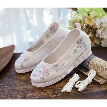 【漢服鞋】內增高圓頭繡花布鞋女士單鞋增高鞋古裝休閑淺口旗袍鞋