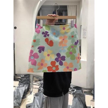 韓國東大門2024夏季新款氣質甜美拼色花朵高腰包臀半身裙女短裙潮