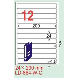 【龍德】LD-864-TI-C (圓角) 透明三用標籤(可列印) 24x200mm  20大張/包