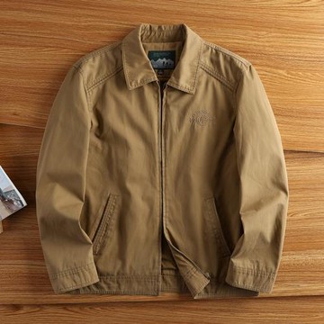 美式全棉外套男春秋款上衣輕商務休閑新款純棉寬松高級感翻領夾克