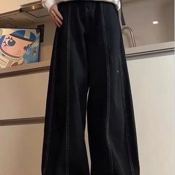 美式高街彎刀廓形水洗牛仔褲男春秋季寬鬆百搭長褲男潮