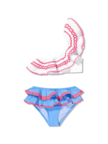 Nessi Byrd Kids - Lori ruffle one-shoulder bikini - kids - Polyamide/Elastane - 14 yrs - Blue