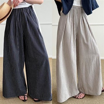 【巴黎精品】現貨+預購 法式高腰長褲寬褲直筒褲子落地褲垮褲寬鬆大碼休閒女裝-豎條紋女褲子2色a1kt32