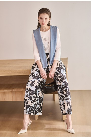 雪紡數位印花寬管長褲