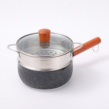 跨境蒸煮兩用小湯鍋玻璃蓋輔食平底奶鍋家用不沾炒菜鍋廠家批發【宜家良品百貨】