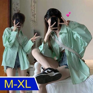 【韓國K.W.】素色及直條繽紛歡樂話題襯衫外套上衣(防曬/長袖襯衫/長袖上衣/薄外套)