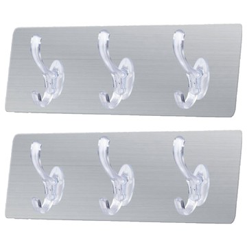 HaYai 和雅 無痕系列 3連掛鉤 防水防油 承重力強 黏貼安裝 安裝簡單 家居多用  透明色  2個