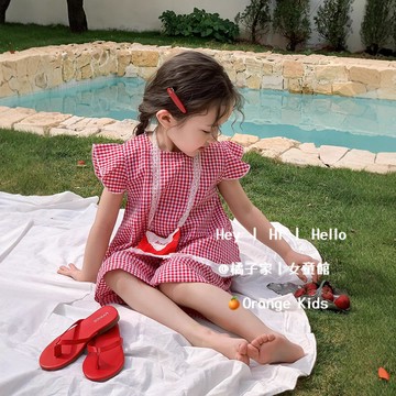 Orange Kids🍊【90-150】女童小飛袖格子套裝 2025夏季小中童韓版童裝 兒童闊腿短褲 女童短袖 夏天童裝