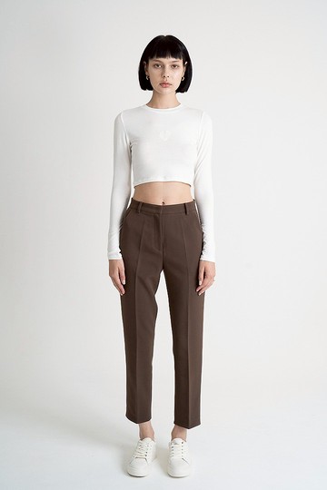 High Waist Jersey Trousers | 高腰九分西裝老爺褲 - 深咖