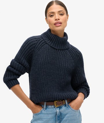 Superdry Women's Women's Slouchy Stitch Roll Neck Knit Navy / Navy Marl - Size: 8 Size: 4