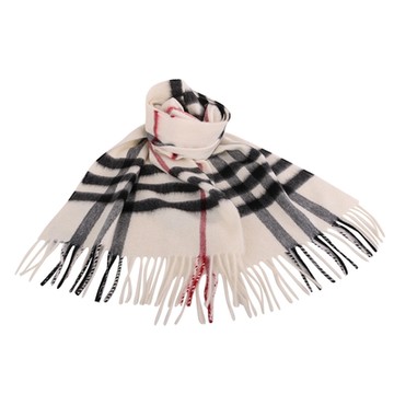 BURBERRY 巴寶莉    經典格紋山羊絨中性款圍巾(白x黑格)