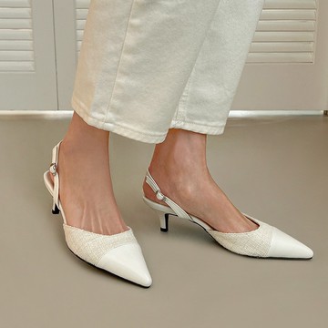 [SAPPUN] Epney 撞色小香風毛呢尖頭後空細高跟鞋 (5/7cm)