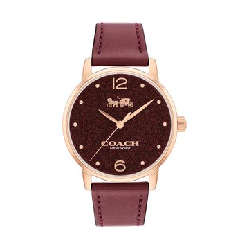 【COACH】簡約時尚皮革腕表-酒紅