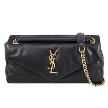 YSL 734153 Calypso 蓬鬆小羊皮信封式翻蓋肩背/斜背鍊包.黑